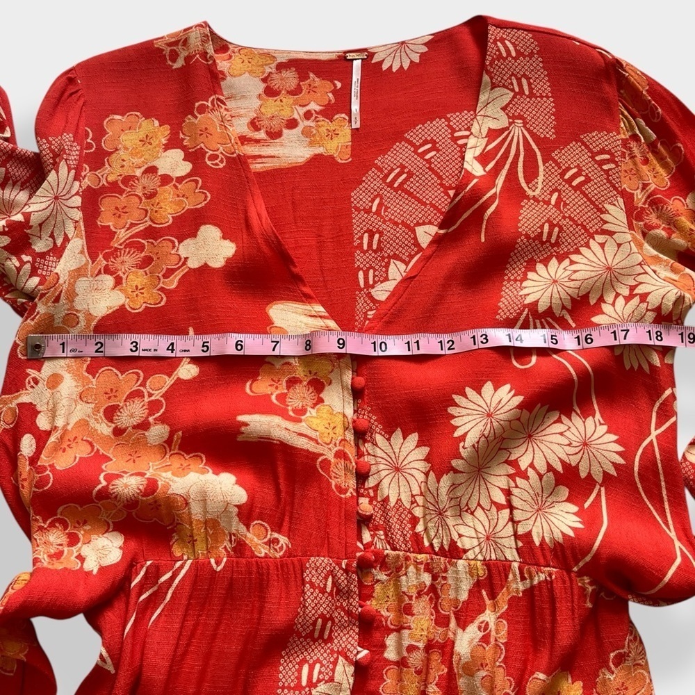 Free People Orange Midi Tie Back Dress Resort Boho Retro Style Floral dress S - Picture 9 of 11